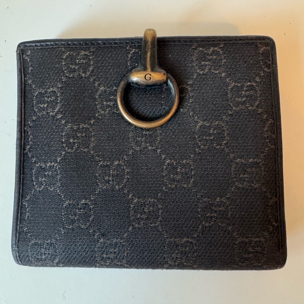 Gucci Women’s Brown GG Monogram Bifold Canvas Metal Clasp Horsebit